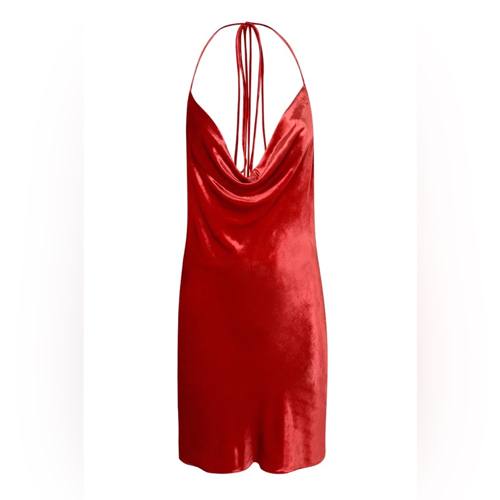 New Rat & Boa Vaeda Silk Mini Dress Halter Red Tulum Soft Rare XS Velvet Orange